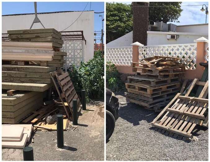 Material apilado detrás de la avenida/TA.